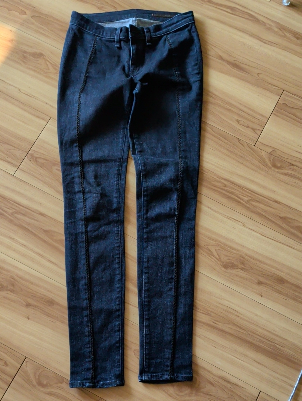 rag & bone Indigo Denim Jeans with Brown Leather Patch